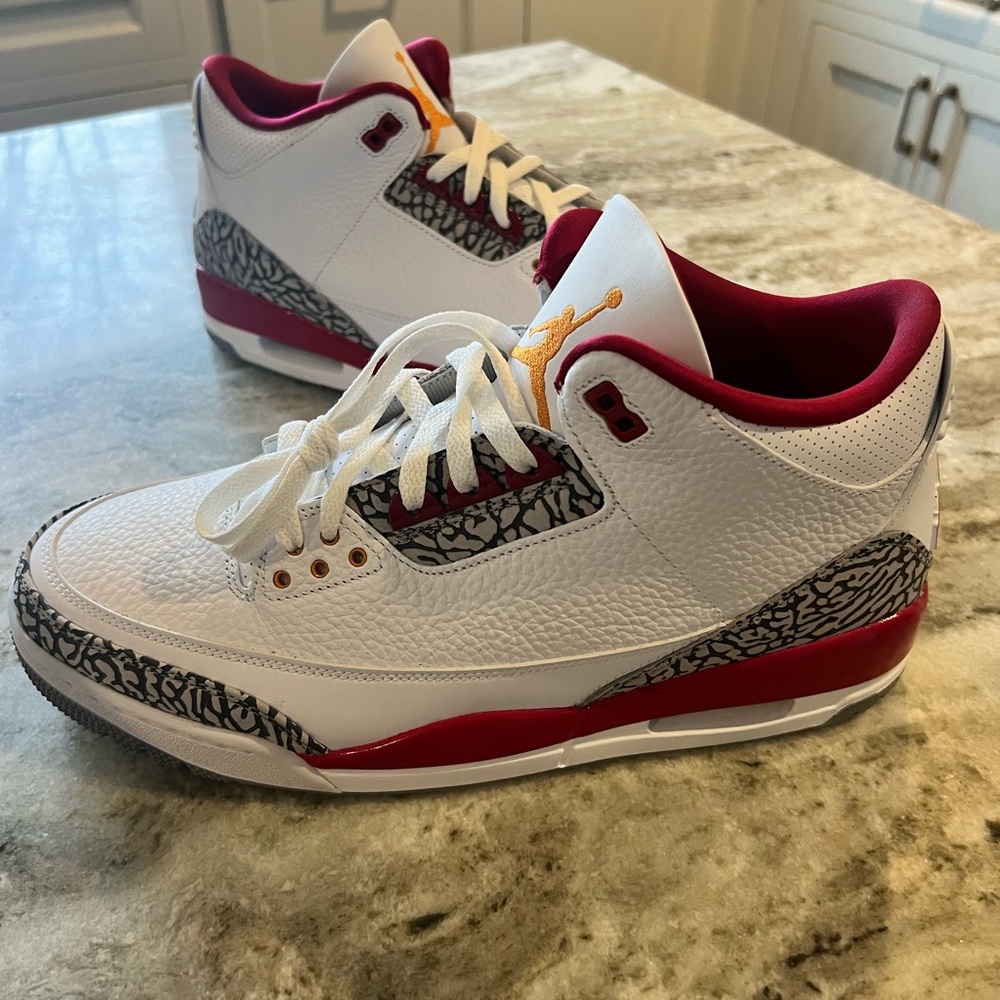 Air Jordan 3 Retro Cardinal Red with box, NEVER WORN. Size 13.
